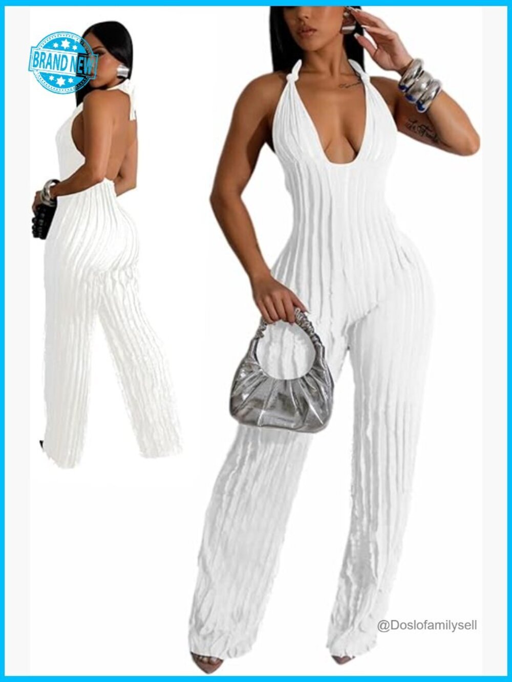Sexy Backless Halter Wide Leg Jumpsuit Dressy Night Out Y2K Bodycon Romper